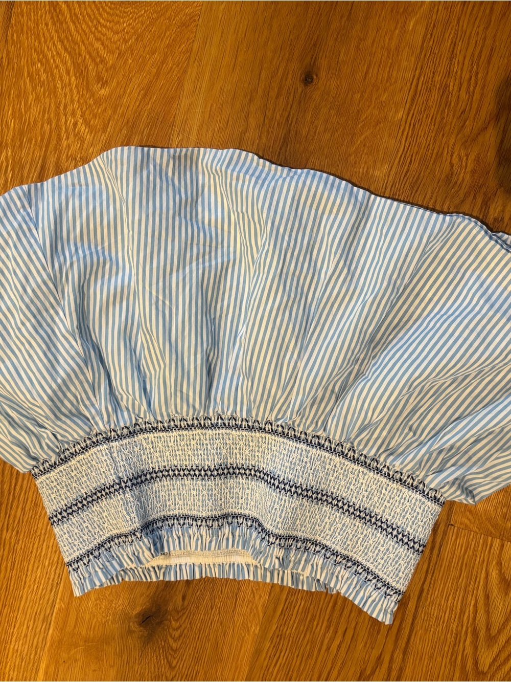 Crewcuts Light Blue & White Striped Smocked Crop Top